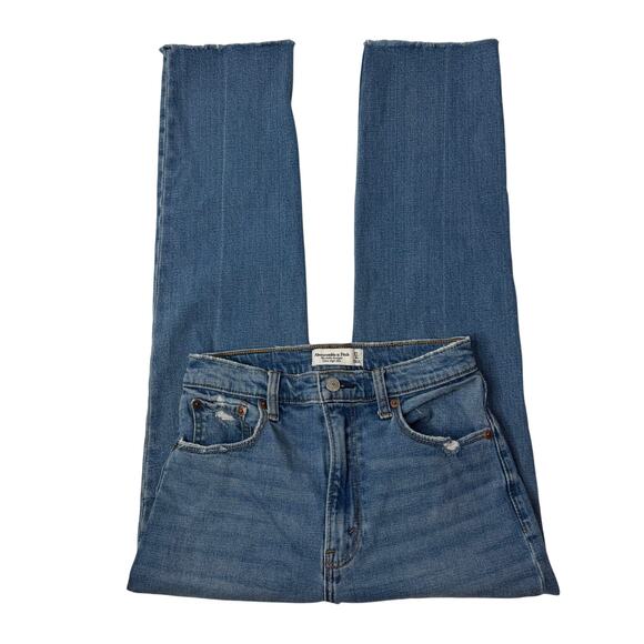 Abercrombie & Fitch Ultra High Rise Ankle Straight Jean size 27 Raw Hem - Picture 10 of 16